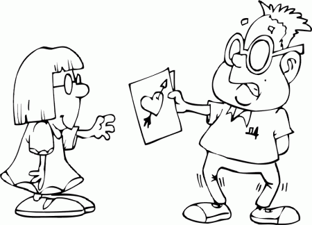valentine coloring page boy giving girl card
