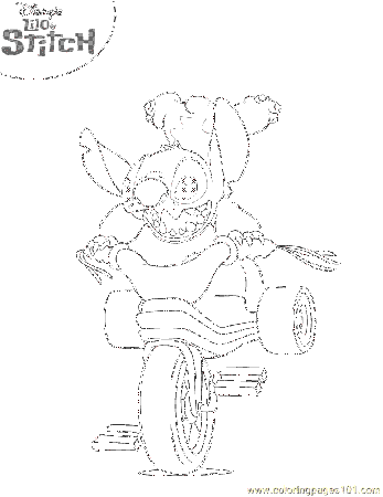 Lilo and Stitch playing bicycle Coloring Page for kids | coloring 