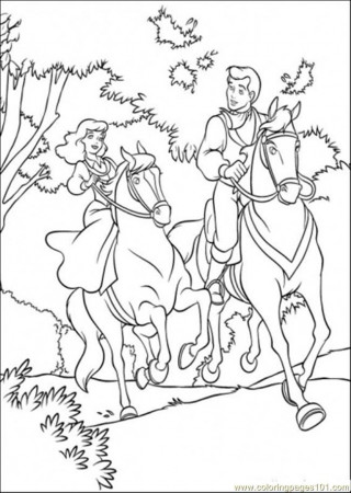 Coloring Pages Cinderella And Prince Are Riding Horse Together 
