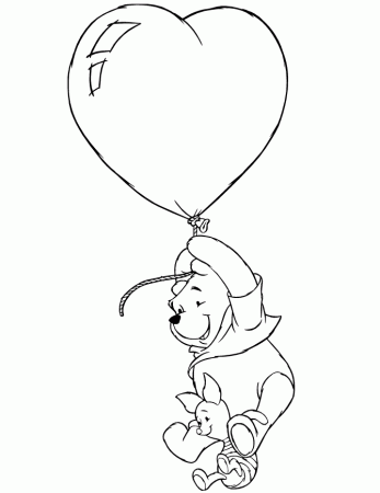 Piglet And Pooh Flying Heart Balloon Coloring Page | Free 