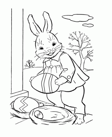 Easter Egg Coloring Pages - Bunny Collecting Easter Eggs Coloring 