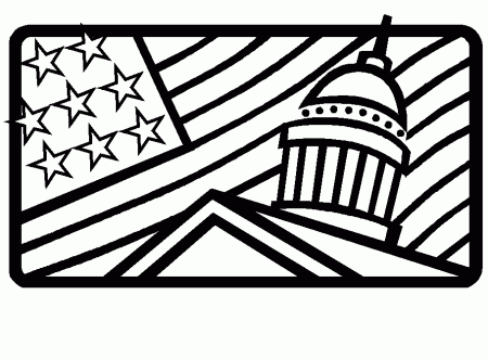 White House and USA Flag Coloring Pages | Coloring Kids