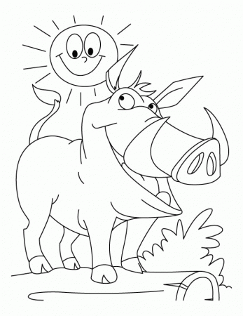 Sun and Wild Boar, smiling together coloring page | Download Free 