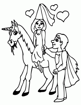 Unicorn Coloring Page | Prince & Princess With Unicorn - ClipArt 