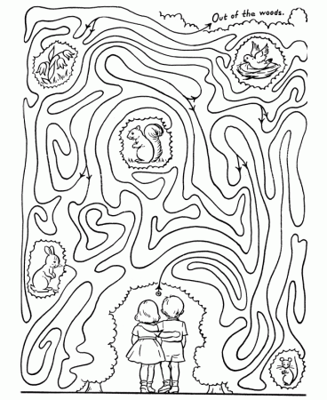 Maze Activity Sheet Pages | Kids Challenging Lost in the Forest 