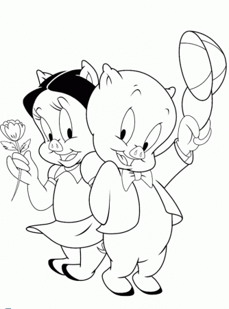Porky Pig And Girl Friend Coloring - Looney Tunes Cartoon Coloring 