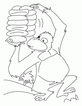 Chimpanzee busy in piling coloring pages | Download Free 