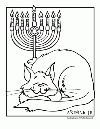Hanukkah Coloring Page with Cat | Hannukah