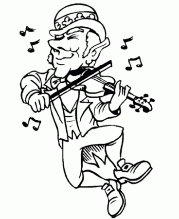 Leprechaun Coloring Pages : Leprechaun Playing Violin St Patrick 