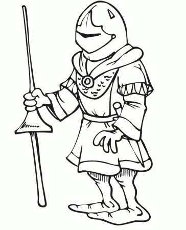 Knight Coloring Page | Large Knight Holding Jousting Stick