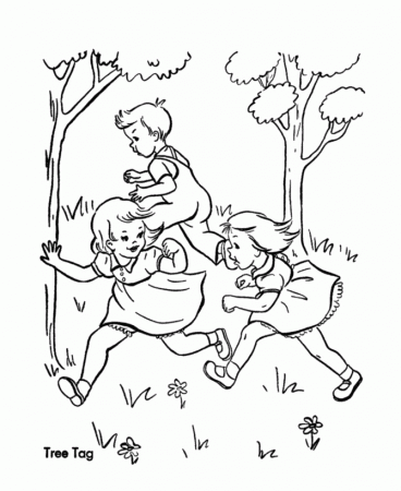 BlueBonkers - Kids Birthday Games Coloring Page Sheets - Tree Tag 
