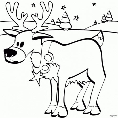 Reindeer Coloring Page For Kids : Printable Coloring Book Sheet 