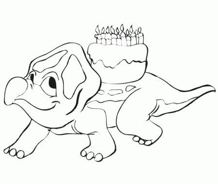 Birthday Coloring Page | A Dinosaur With Cake on His Back
