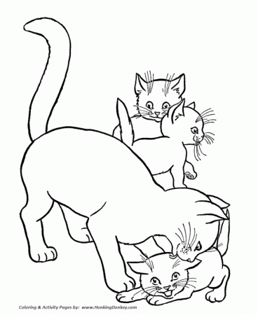 Cat Coloring Pages | Printable Mother Cat and kittens Coloring ...