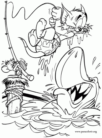 Wow Tom Became A Shark Bait A Great Coloring Page Of Tom And Jerry 
