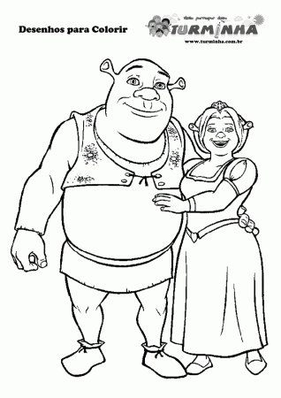 Desenho Shrek e a Princesa Fiona para imprimir e colorir 