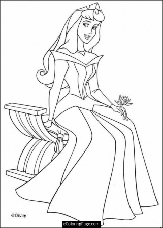 Disney Princess Aurora with a Rose Coloring Page Printable 