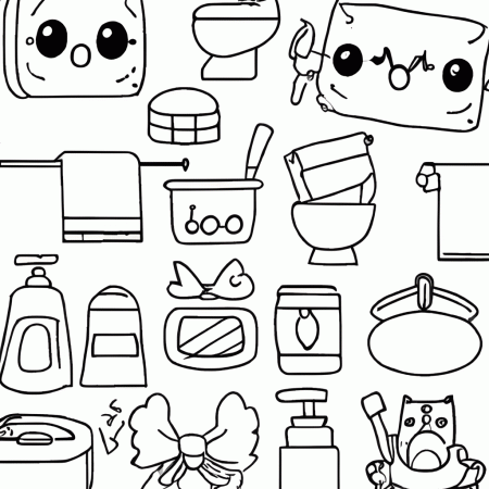 Toilet Accessories Coloring Page Black and White Kawaii Chibi · Creative  Fabrica