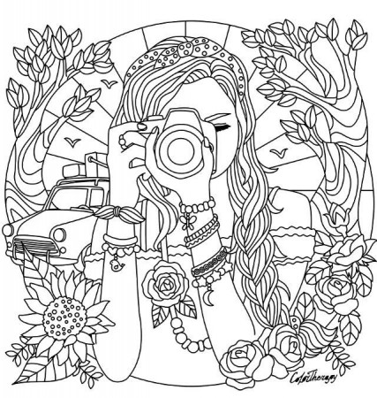Girl with a camera coloring page | Detailed coloring pages, Coloring pages  for teenagers, Cute coloring pages
