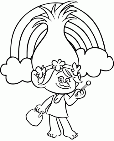 Poppy and rainbow coloring page Trolls