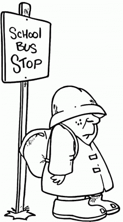 Student Waiting at School Bus Stop Coloring Pages: Student Waiting ...