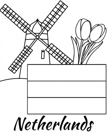 Netherland flag and tulips printable coloring pages, sheets