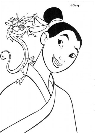 Mulan coloring pages - Fa Mulan and her guardian Mushu the dragon