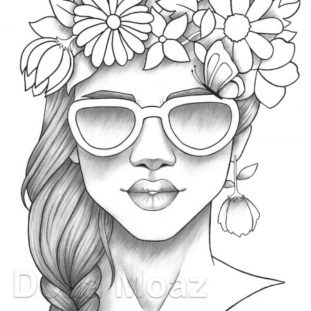 Adult Coloring Page Girl Portrait Colouring Sheet Flower Crown - Etsy