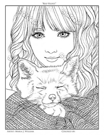 Cute Girl & Fox Coloring Page by Maria J. William Instant PDF - Etsy