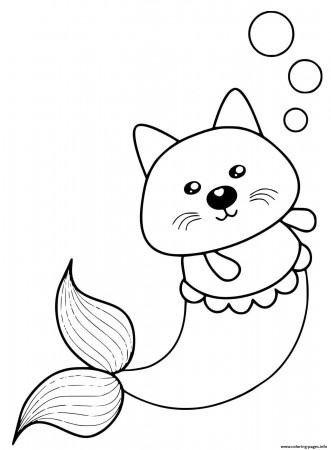 Kitty Mermaid Cat Cute Coloring Pages Printable