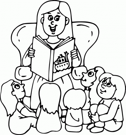 Childrens Read Book Mommy Coloring Page | Wecoloringpage