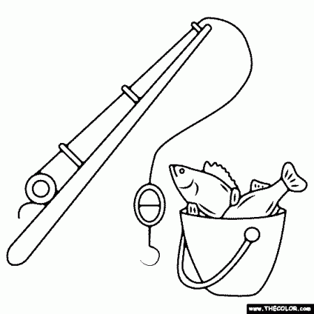 Fishing Rod and Bucket Coloring Page