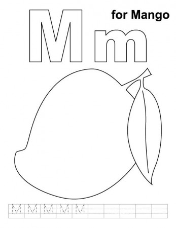 M for mango coloring page with handwriting practice | Download ...