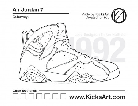 Air Jordan 7 Sneaker Coloring Pages - Created by KicksArt