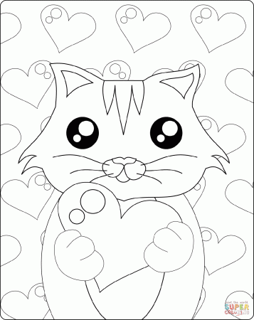 Kitten with Heart coloring page | Free Printable Coloring Pages