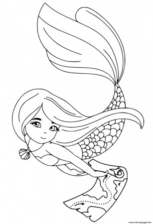 This Mermaid Has A Treasure Map Coloring Pages Printable