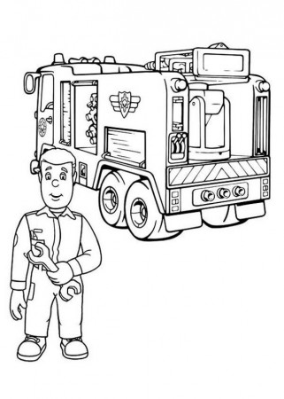 Fireman Sam Checking Fire Truck Engine Coloring Page | Truck coloring pages,  Coloring pages, Fire truck drawing