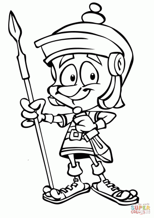 Cartoon Roman Soldier with Spear coloring page | Free Printable ...