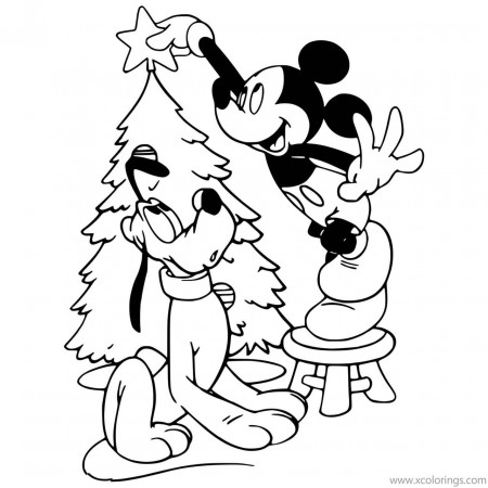 Mickey Mouse Christmas Coloring Pages with Pluto - XColorings.com