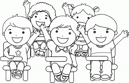 At The School Children Coloring Page | Wecoloringpage