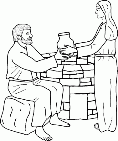 Man & Woman at Well Coloring Page
