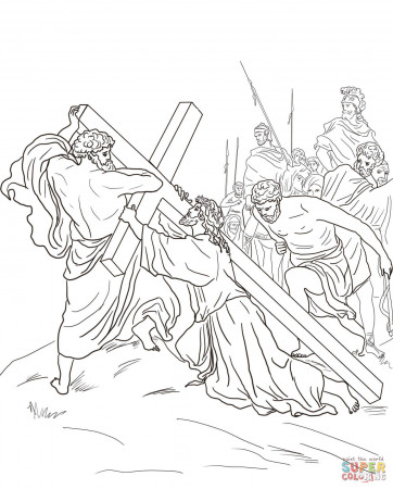 Fifth Station - Jesus is Helped to Carry His Cross coloring page ...