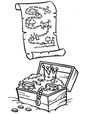 Treasure Map and Treasure Chest of Piet Pirate Coloring Pages ...