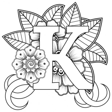 Premium Vector | Letter k with mehndi flower decorative ornament in ethnic  oriental style coloring book page