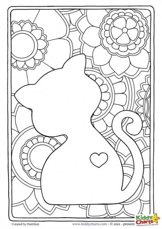 Free cat mindful coloring pages for kids & adults | KiddyCharts