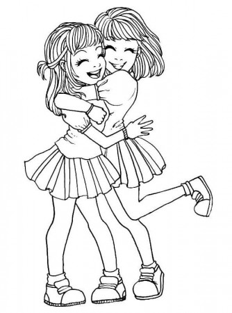 Happy Best Friends Coloring Page - Free Printable Coloring Pages for Kids