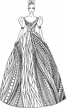 Premium Vector | Doodle girl in beautiful fantasy dress coloring page for  adults fantastic graphic artwork hand drawn illustration