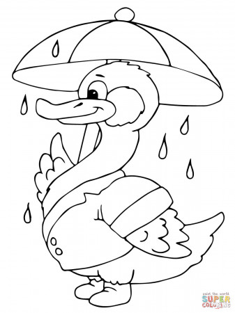 Duck with Umbrella Under the Rain coloring page | Free Printable ...