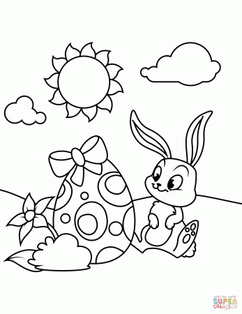 Cute Bunny and Easter Egg coloring page | Free Printable Coloring Pages