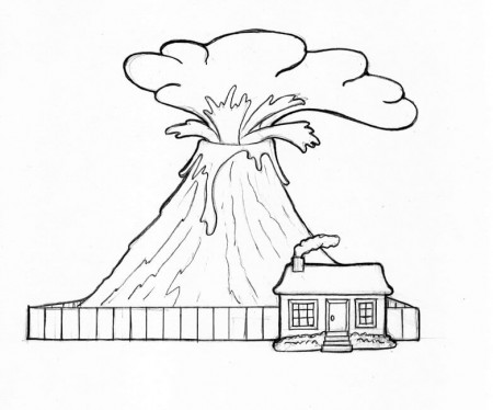 House and Volcano Coloring Page - Free Printable Coloring Pages for Kids